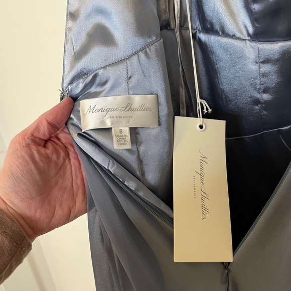 Monique Lhuillier Gown Maxi Dress Pleated Grecian Bridesmaid Wedding Blue 8 NWT - Picture 11 of 12